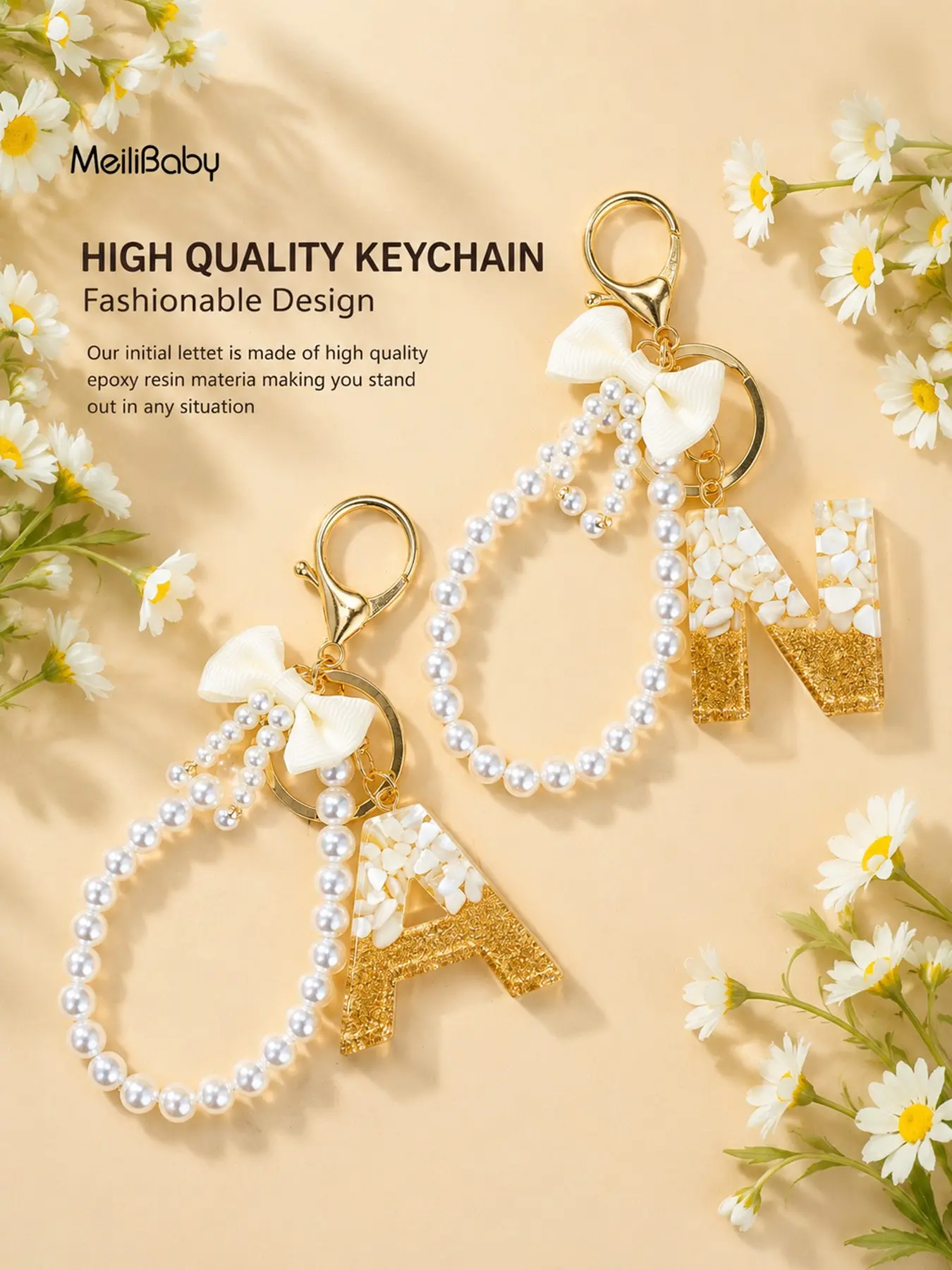 Butterfly Knot Pearl Beaded Letter Keychain, Fringe Pendant Handbag Car Key Holder, Couple Gift, Casual Style, No Choking Hazard