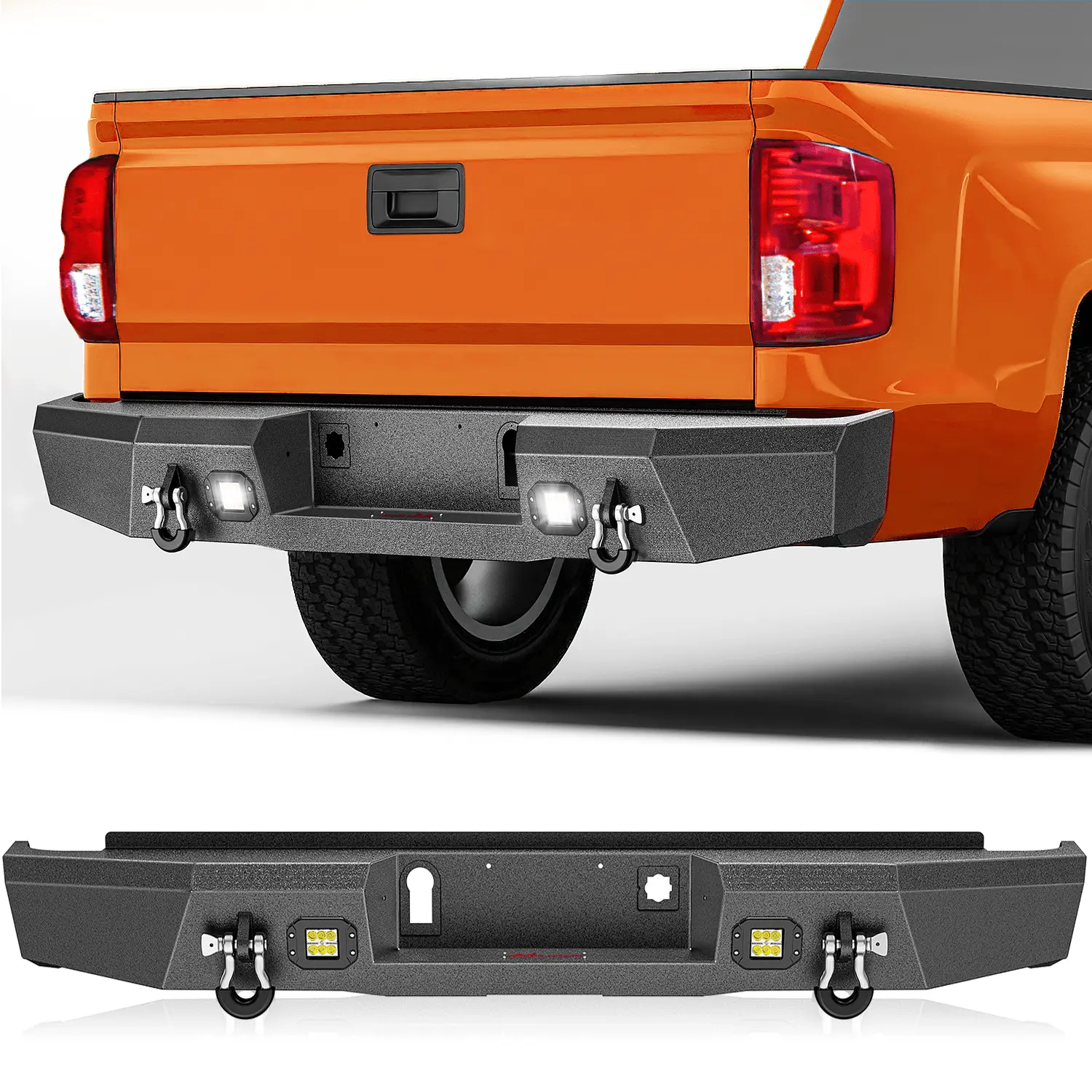 Nilight Full Width Bolt-On Front & 1×Rear Bumpers for 2016-2018 Chevy Silverado 1500/GMC Sierra 1500, Textured Black Solid Steel, 120W LED Light Bar, 2×18W LED Lights, 2×4.75ton D-Ring Isolator, 360°Protection, 1×DIY Installation Manual, 1×Set of Screws