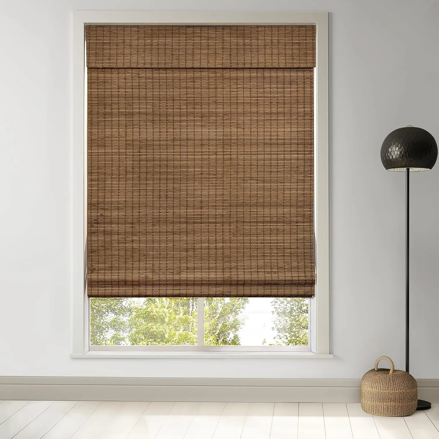 Cordless Bamboo Roman Shades, 22.5" x 48" Highfield Teak, Privacy Room Darkening Roll Up Bamboo Blinds for Interior Windows, Home & Patio
