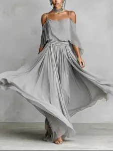 Women's Minimalist Sleeveless Hollow Out Neckline Long Formal Dress, Elegant Loose-Fitting A-Type Gown, High-End Party Wear