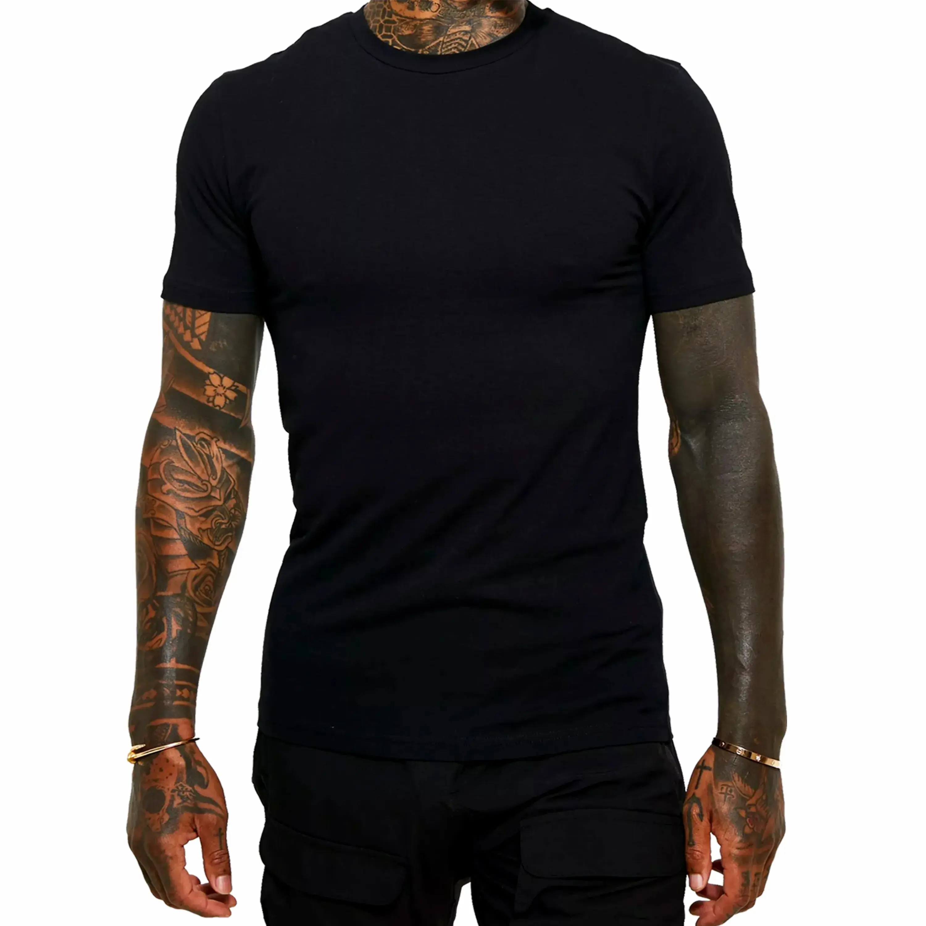 Men's Breathable, Loose-Fit Black and White Crew-Neck T-Shirt for Men