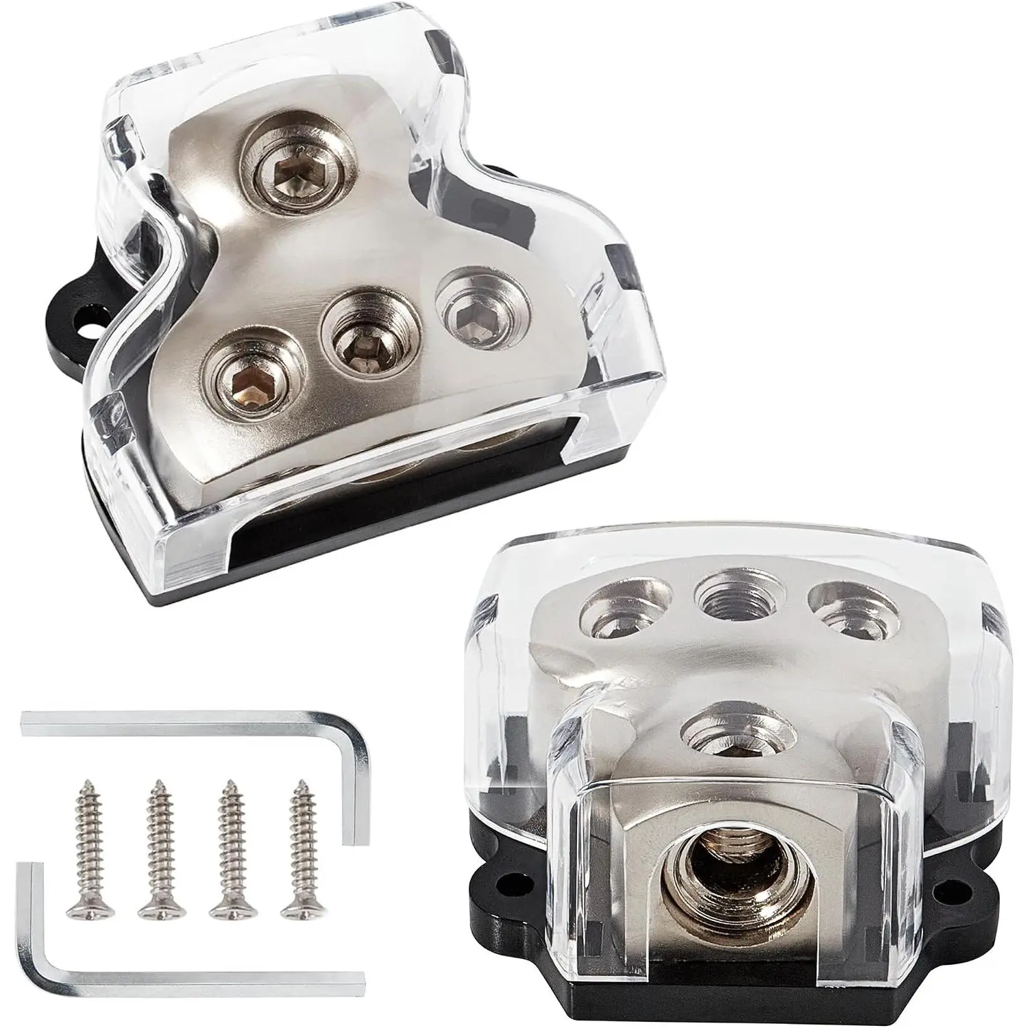 2 count 3 Way Zine-Alloy Power Distribution Block, 0/2/4 Gauge in 4/8 Gauge Out Auto  Audio Distribution Connecting Block, 3 Way Ground Distribution Block for Audio Amplifier Splitter