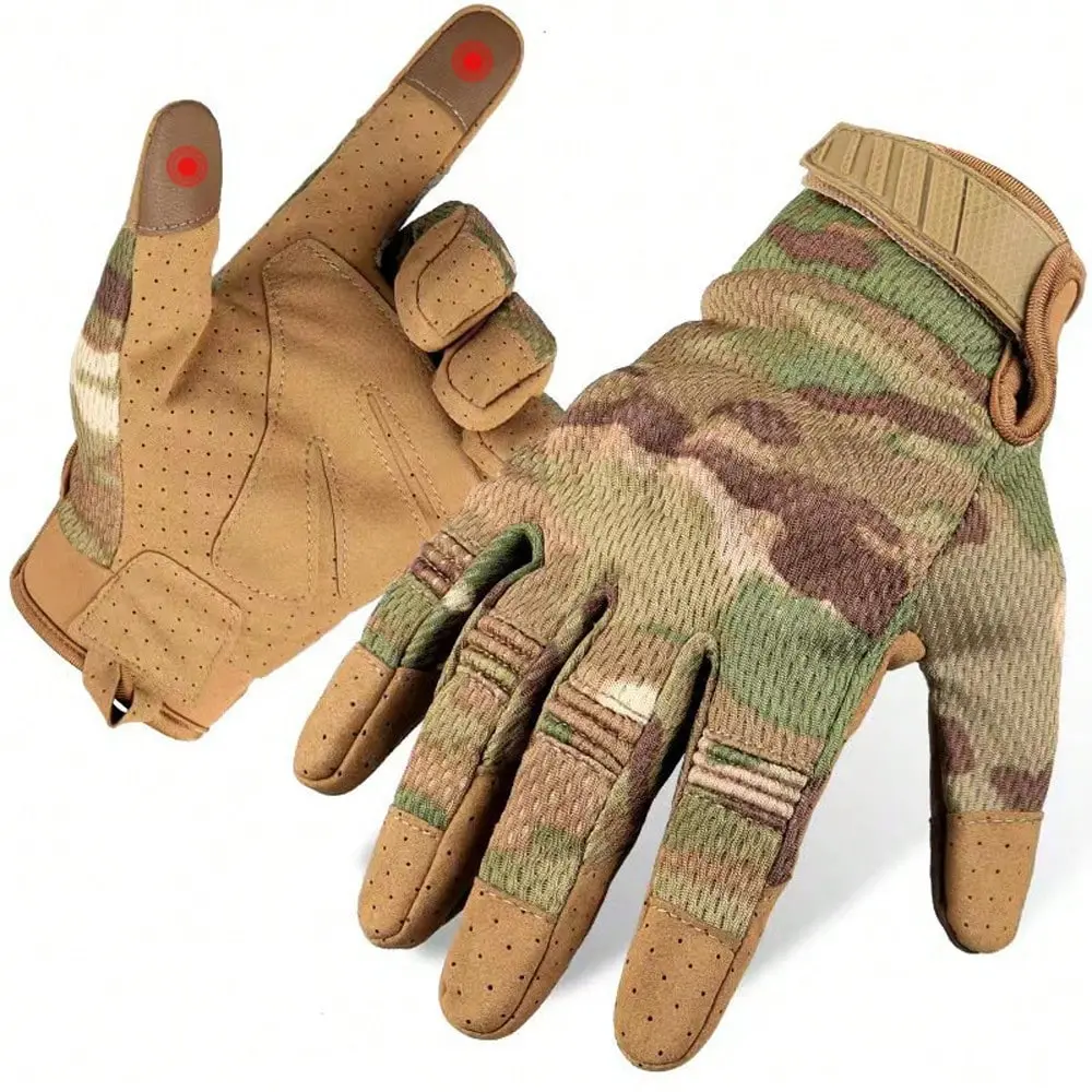 Full Finger Tactical Gloves – Camo Touchscreen Outdoor Riding Mitts, Viral TikTok Outdoor Gear & Tactical EDC Essential, Lightweight Breathable Anti-Slip Grip, Durable Multi-Function Gear for Cycling, Motorcycle & Adventure
