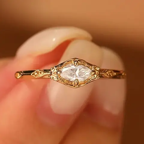 Exquisite Synthetic Gemstone Rings for Women Marquise Design Engagement Ring, Princess Style Stackable Rings, Fashionable Women's Jewelry Birthday Anniversary Gift for Her, Artificial Zircon Rings