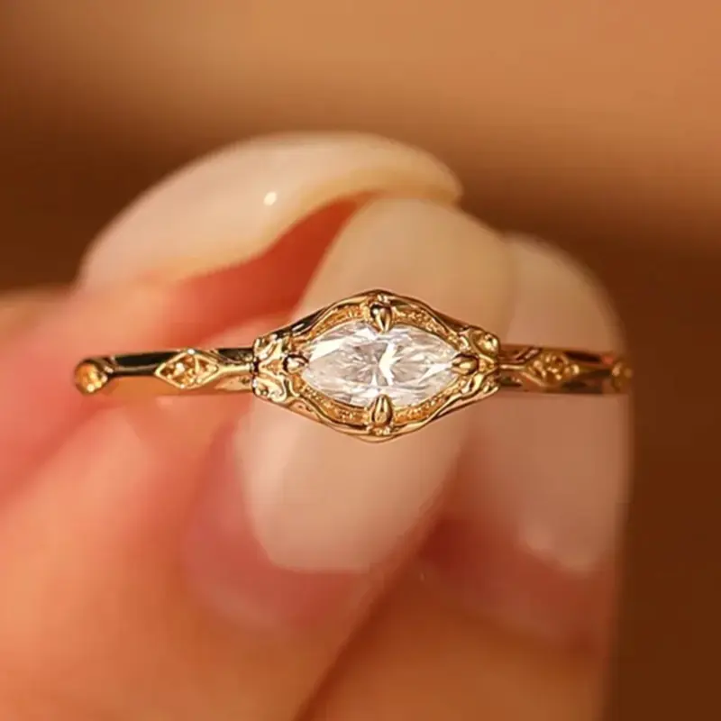 Exquisite Synthetic Gemstone Rings for Women Marquise Design Engagement Ring, Princess Style Stackable Rings, Fashionable Women's Jewelry Birthday Anniversary Gift for Her, Artificial Zircon Rings