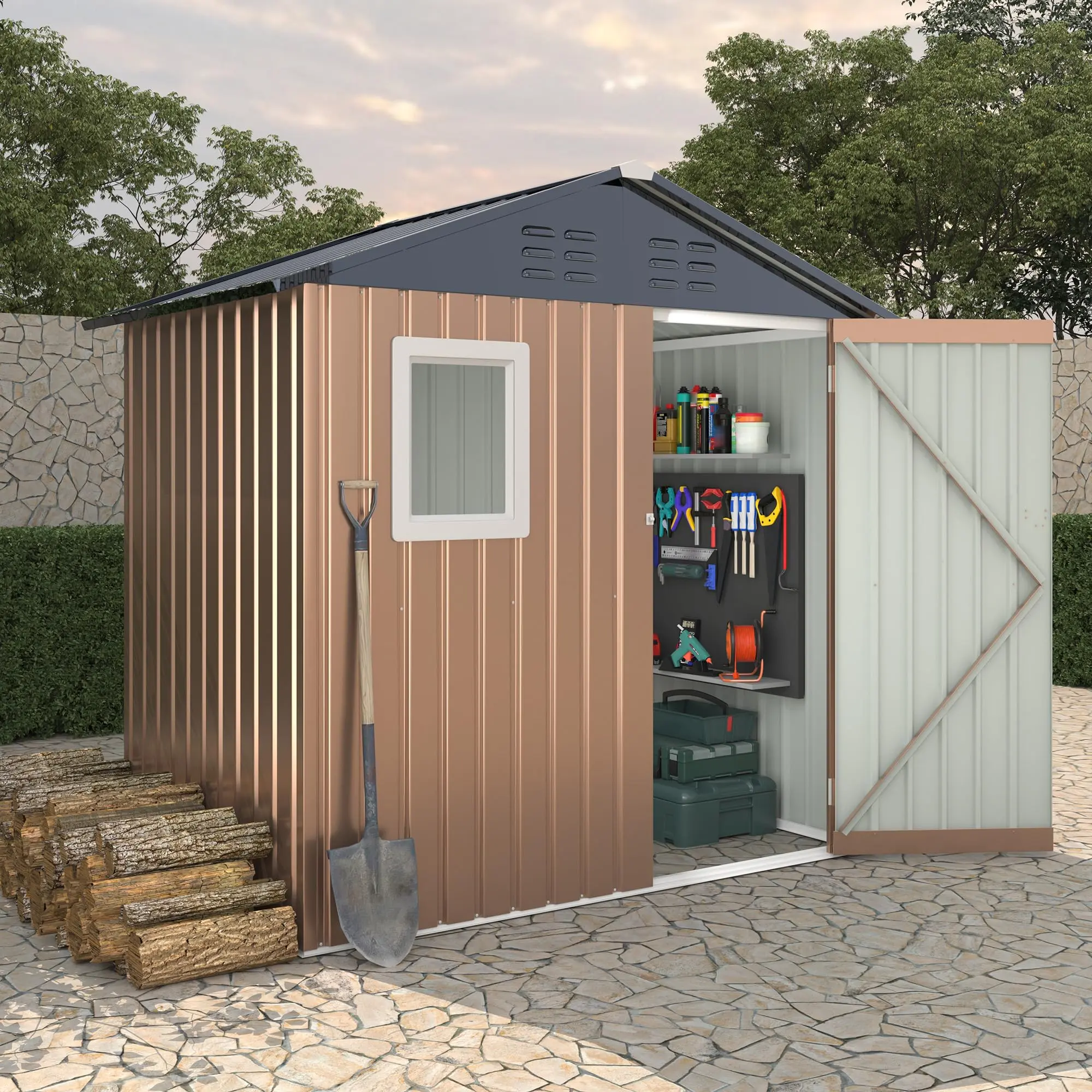 Gaomon 6x4 FT Outdoor Metal Storage Shed, Galvanized Steel Garden Tool House with Window & Vent, Lockable Weatherproof Bike Lawn Mower Storage, Rust Proof, Heavy Duty Backyard Organizer