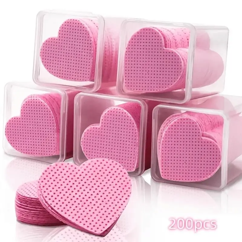 200 Sheets Heart-Shaped Fingernail Polish Remover Wipes, Manicure Pedicure Remover Wipes, Hypoallergenic, Gentle, No Paba & Alcohol, Transparent Storage Box, Salon Quality