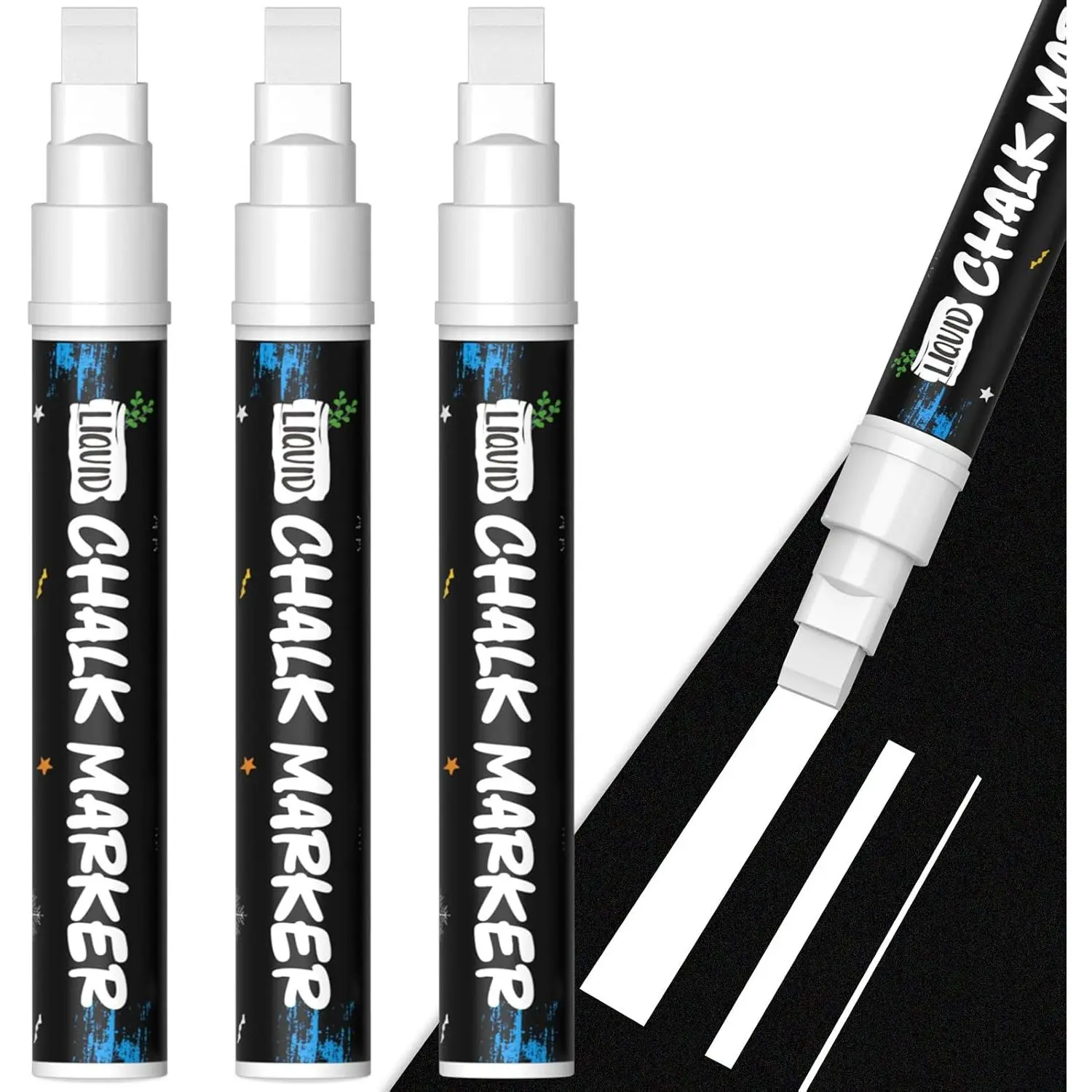 Window Markers for Glass Washable, 10mm  White Liquid Chalk Markers for Holiday Wedding Decorations, Dry & Wet Erasable Bold Chalk  Pens for Chalkboard Blackboard Mirror, 3 Count