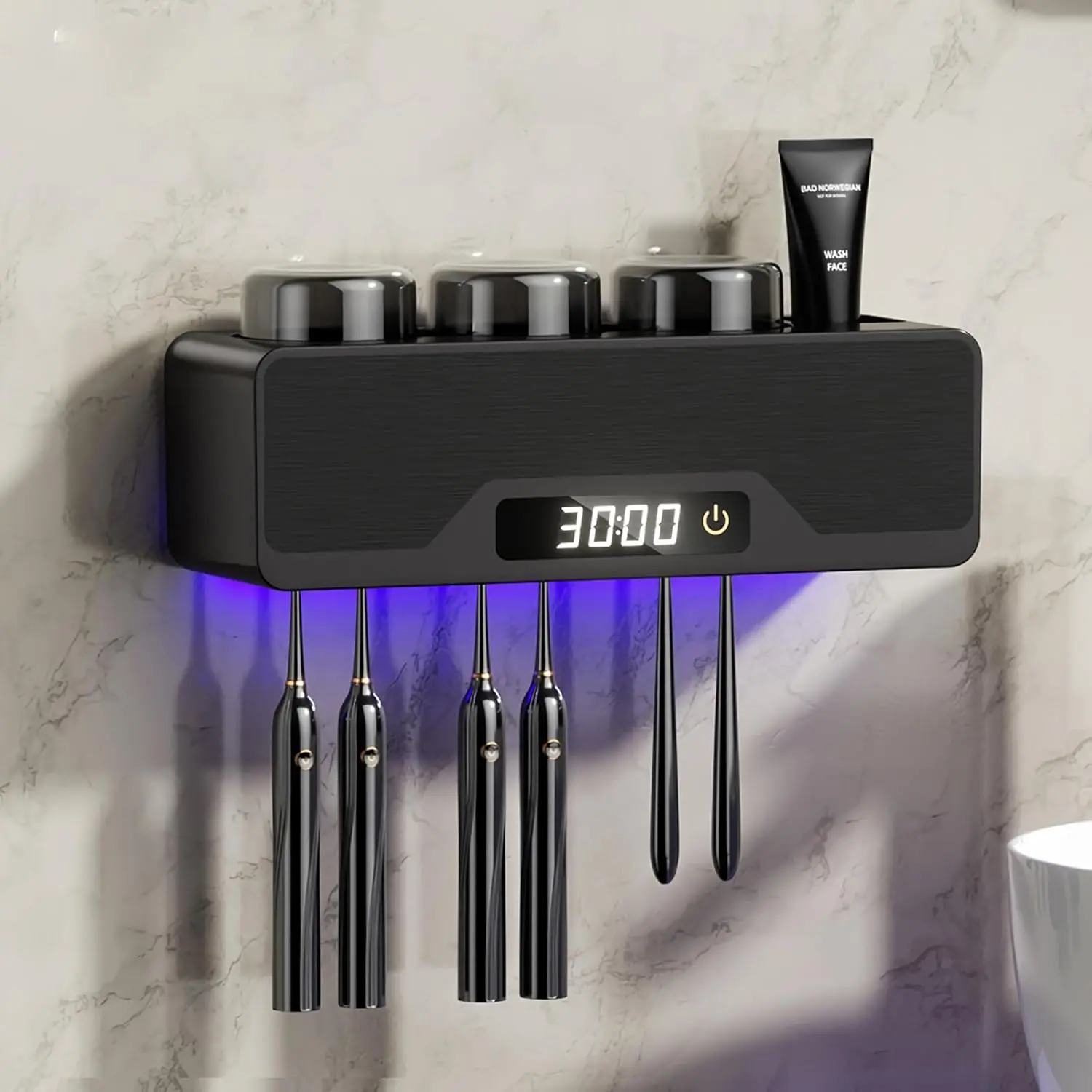 Toothbrush Holders for Bathrooms,Wall Mounted Tooth Brushing Holder,3 Cup Electric Toothbrush Holder,Fashion Decorations (Black)