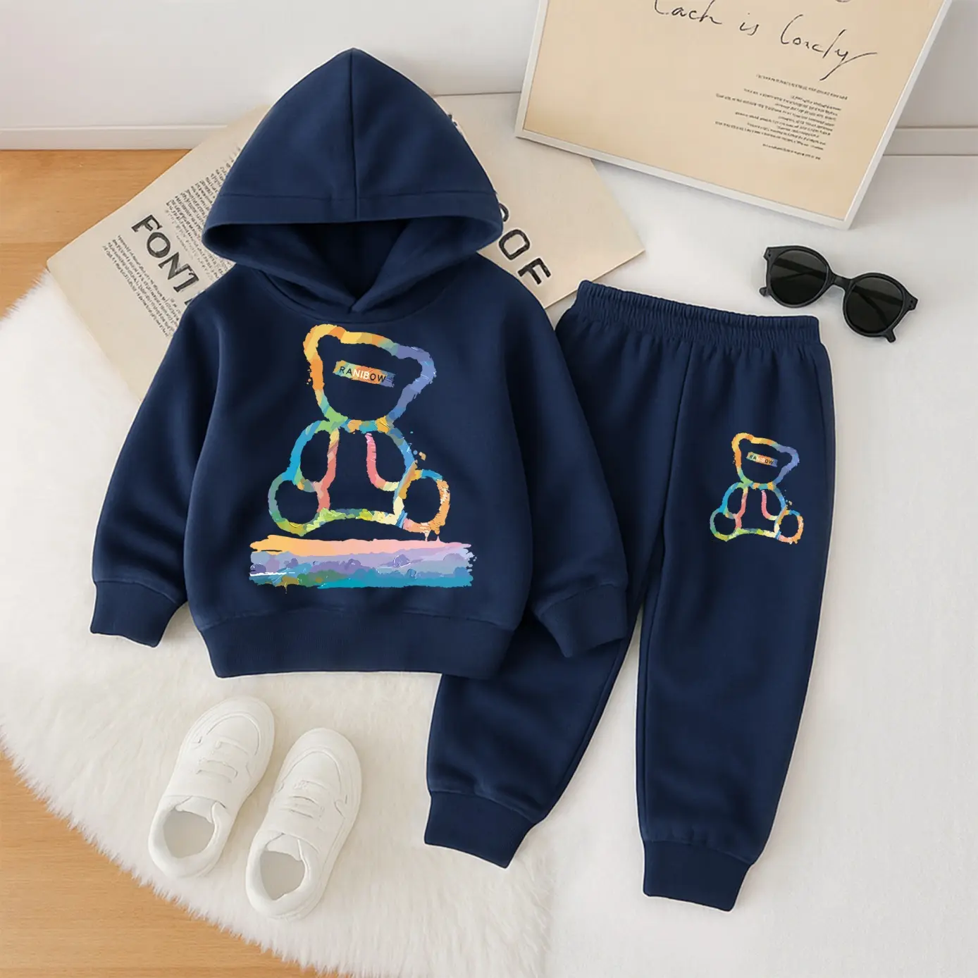 The Cutest Kids Hoodie Set Ever! Adorable Bear Graphic Sweatshirt and Matching Jogger Pants for Toddlers, Soft Cozy Outfit for Boys Girls, Perfect for School, Playtime, Travel and Everyday Adventures
