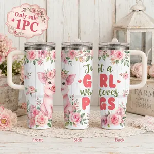 Girls who love pigs dog cat Vacuum Flasks 40oz 3rd Gen Vacuum Insulated Tumbler with Handle & Straw Lid, Leak-Proof Stainless Steel Travel Mug for Water, Coffee, Gym, Office, Car Cup Holder