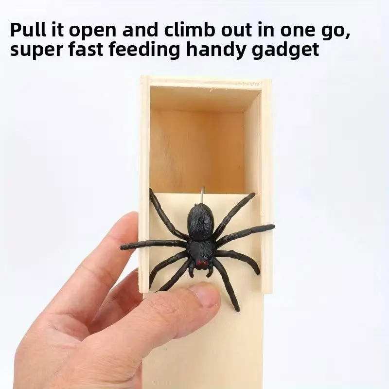 Handmade Wooden Prank Box with Hidden Compartments and Fake Spider, Dual-Use Desktop Organizer with Pop-Up Trap Door, Party Prank Gift in Natural Wood or Lime Color, Creative Prank Gift