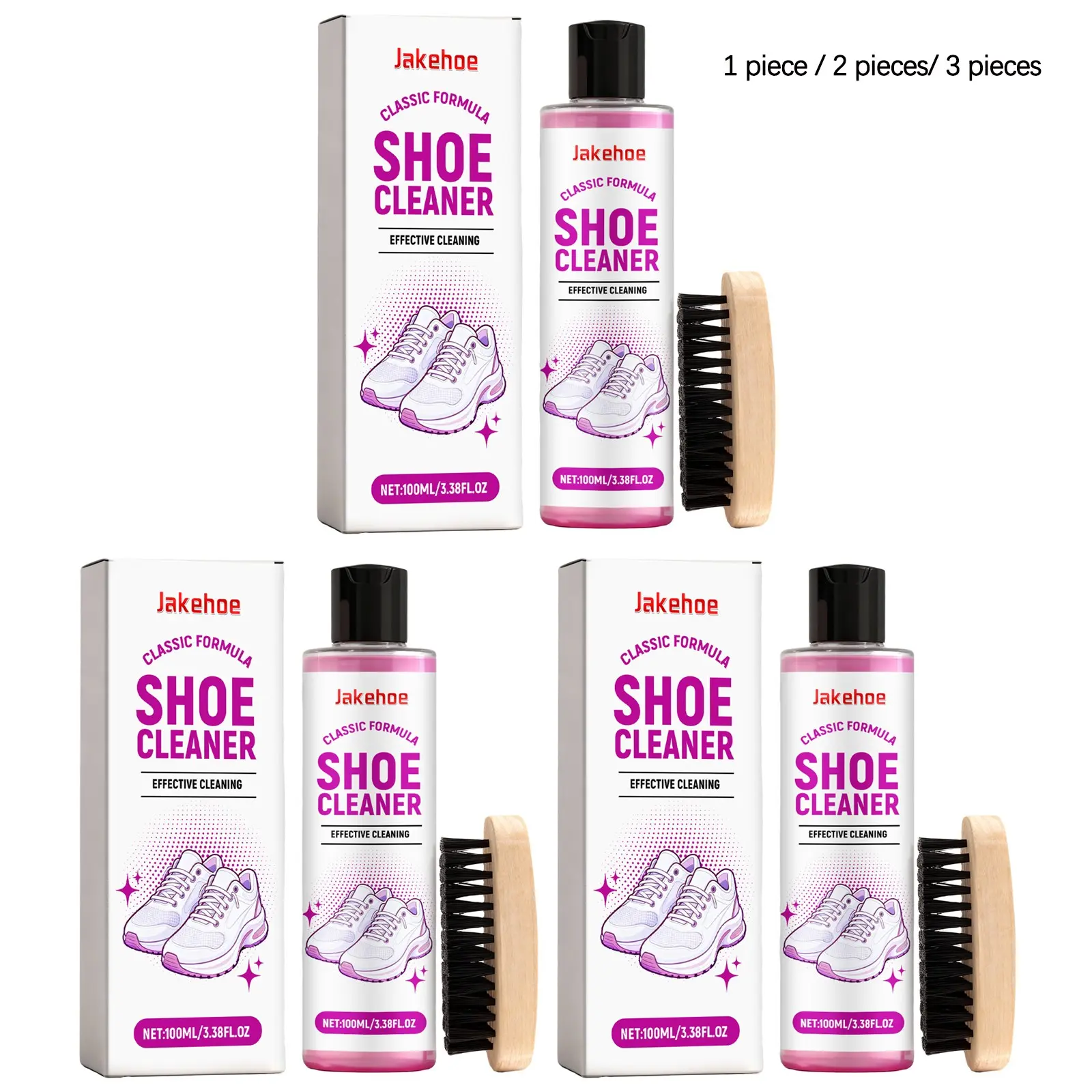 Shoe Cleaning Kit 100ML with Brush for Stubborn Stains and Yellowing Removal Portable and No-Wash for Sneakers and Shoes, Multiple Sizes Available