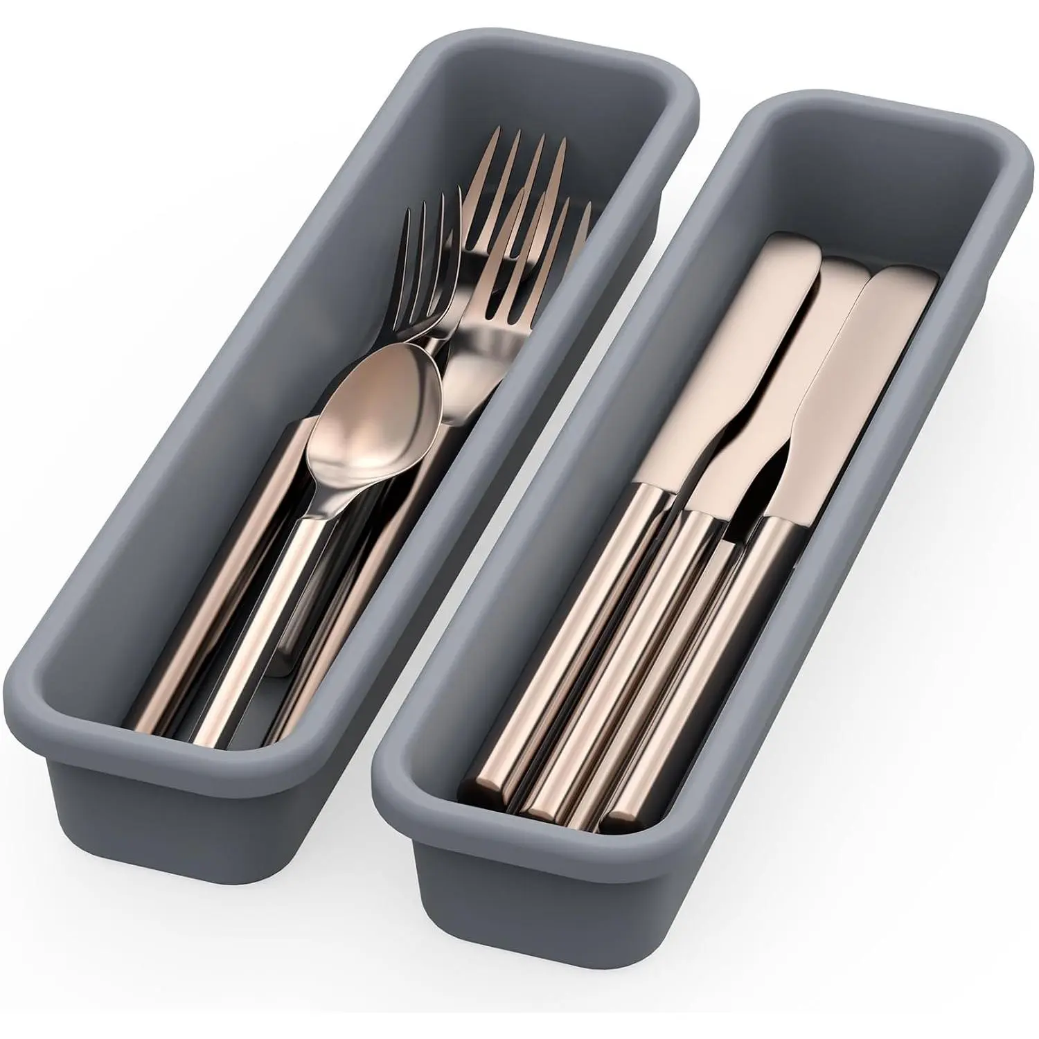 2 Pac  Silverware Organizer, DIY Free Combination Utensil Drawer Organizer, Silverware Drawer Organizer, Flatware Cutlery Tray for Spoons Fors, Anti-slip Design (Grey)