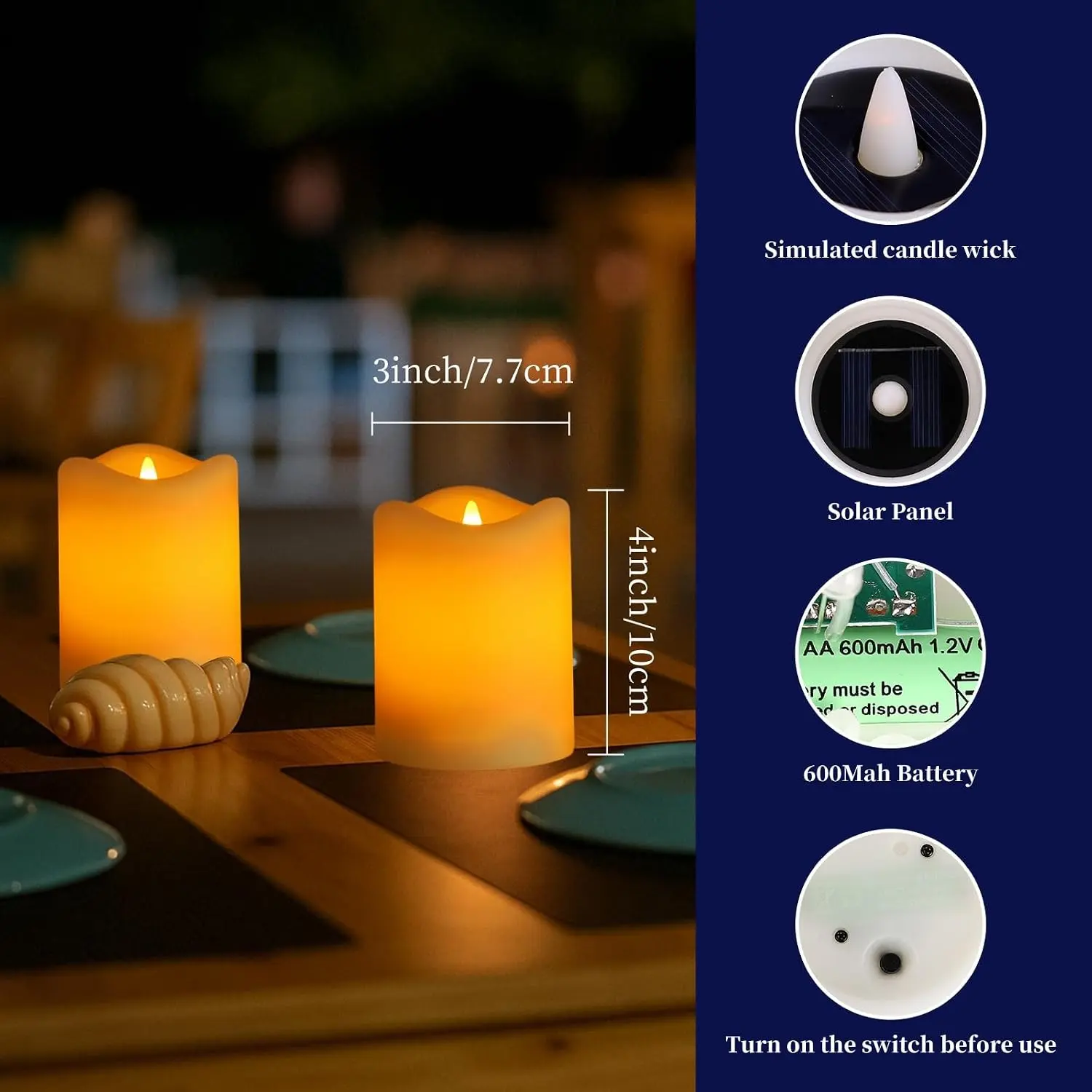 Solar Candles Outdoor Waterproof, 2 Pack Solar Flameless LED Rechargeable Candles with Flickering Glow, Dusk to Dawn Auto On/Off, Replaceable Battery, Lantern & Garden Decor, Holiday Gifts (3" x 4")Gift.