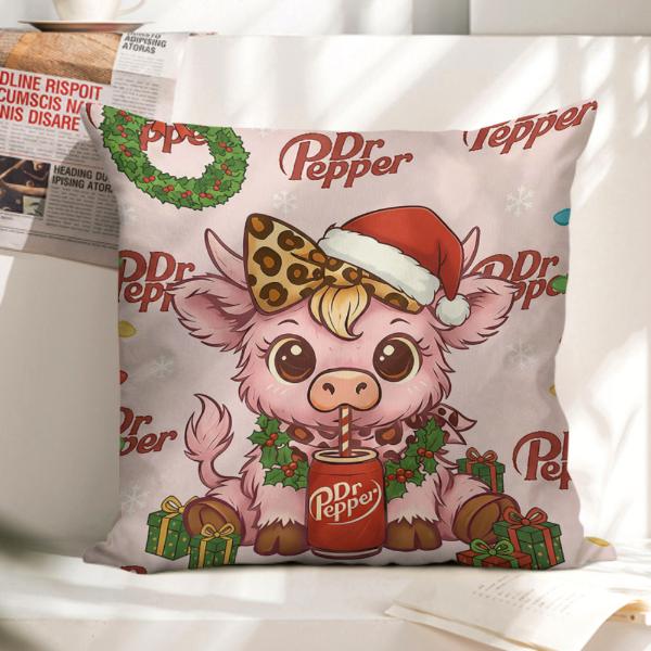 Dr Pepper Pink Highland Cow Christmas Throw Pillow Cover Linen Material Single-sided Printing No Inserts Included for Home Couch Sofa Living Room 2025 Decor Dr Pepper Pink Highland Cow Christmas Throw Pillow Cover Linen Material Single-sided Printing No Inserts Included for Home Couch Sofa Living Room 2025 Decor