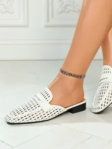 Women's Chunky Heel Slip-On Mules, Simple Style Daily Casual Sandals, Square Toe Mesh Breathable Non-Slip Comfort, Large Size Wide Fit Block Heel Mules