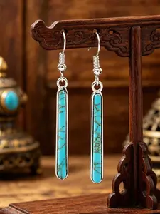 1 Pair Vintage Turquoise Long Earrings, Minimalist Bohemian Vertical Bar Drop Earrings, Elegant Alloy Jewelry for All Seasons