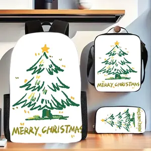 3-piece set of Christmas-themed large-capacity Oxford cloth travel bags |   Unisex school backpack, with pencil case and crossbody bag, hand washable, lightweight, casual style, with adjustable shoulder straps