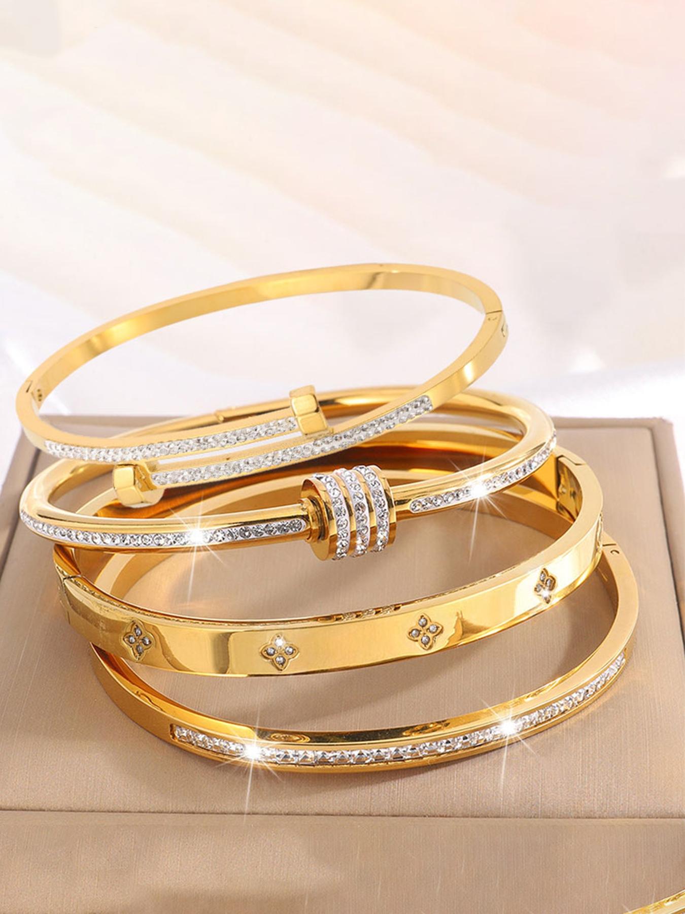 4-piece Elegant Trendy Bangles Bracelet Set, Lightweight Stainless Steel Fashionable Exquisite Trendy Bracelet for Daily Wear, Perfect for Holidays and Gifts