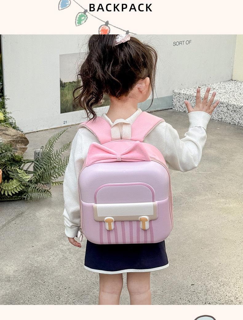 Kindergarten and primary school student backpack with sweet bow, lightweight eggshell double-shoulder bag for boys and girls, new trendy children's backpack