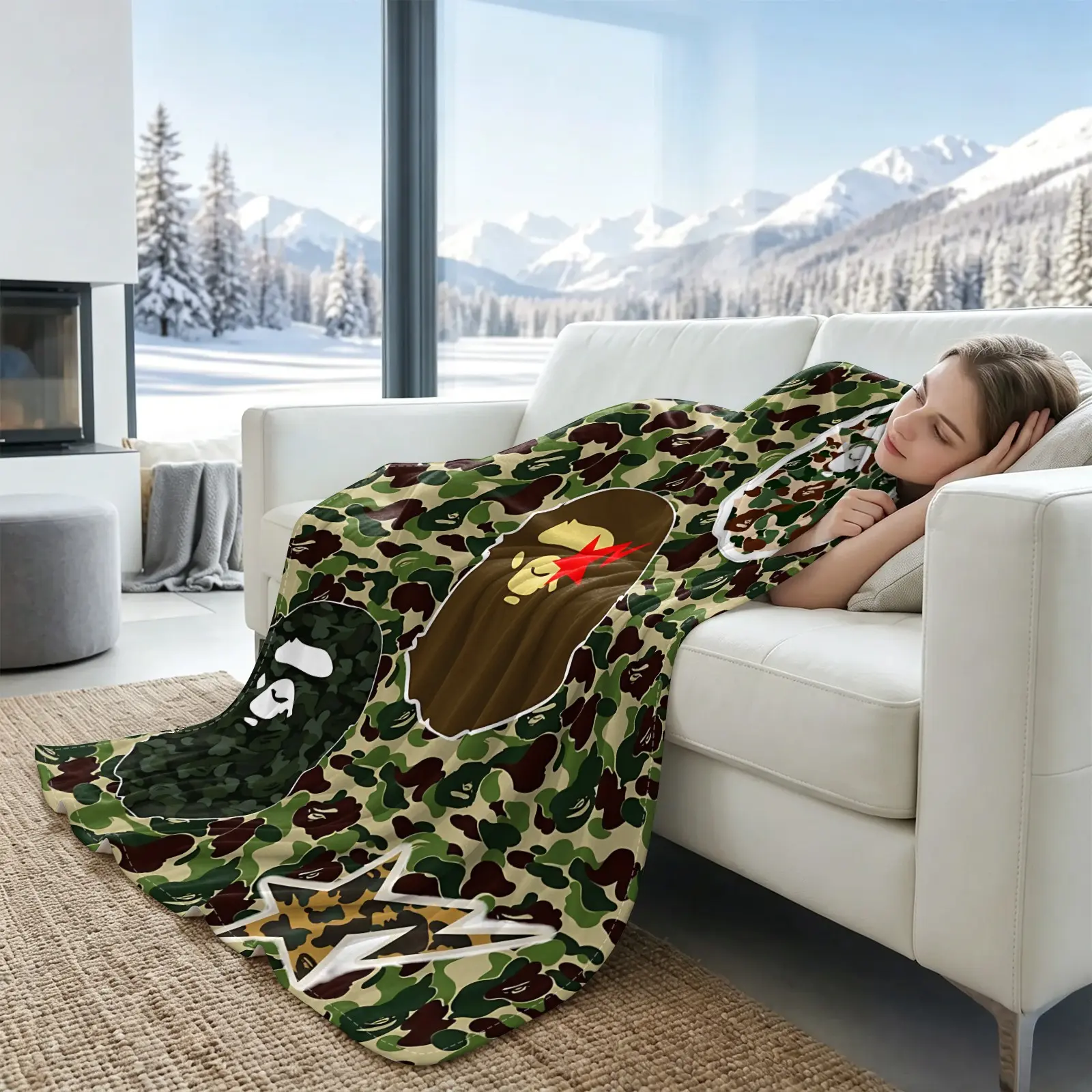Camo Ape Head Summer Cooling Blanket, Keep Body Cool, Ideal for Sofa Napping, Bed Rest, Office Lunch Break, Indoor Air Conditioning Use, Outdoor Travel, Car Lap Cover And Camping Leisure Scenarios