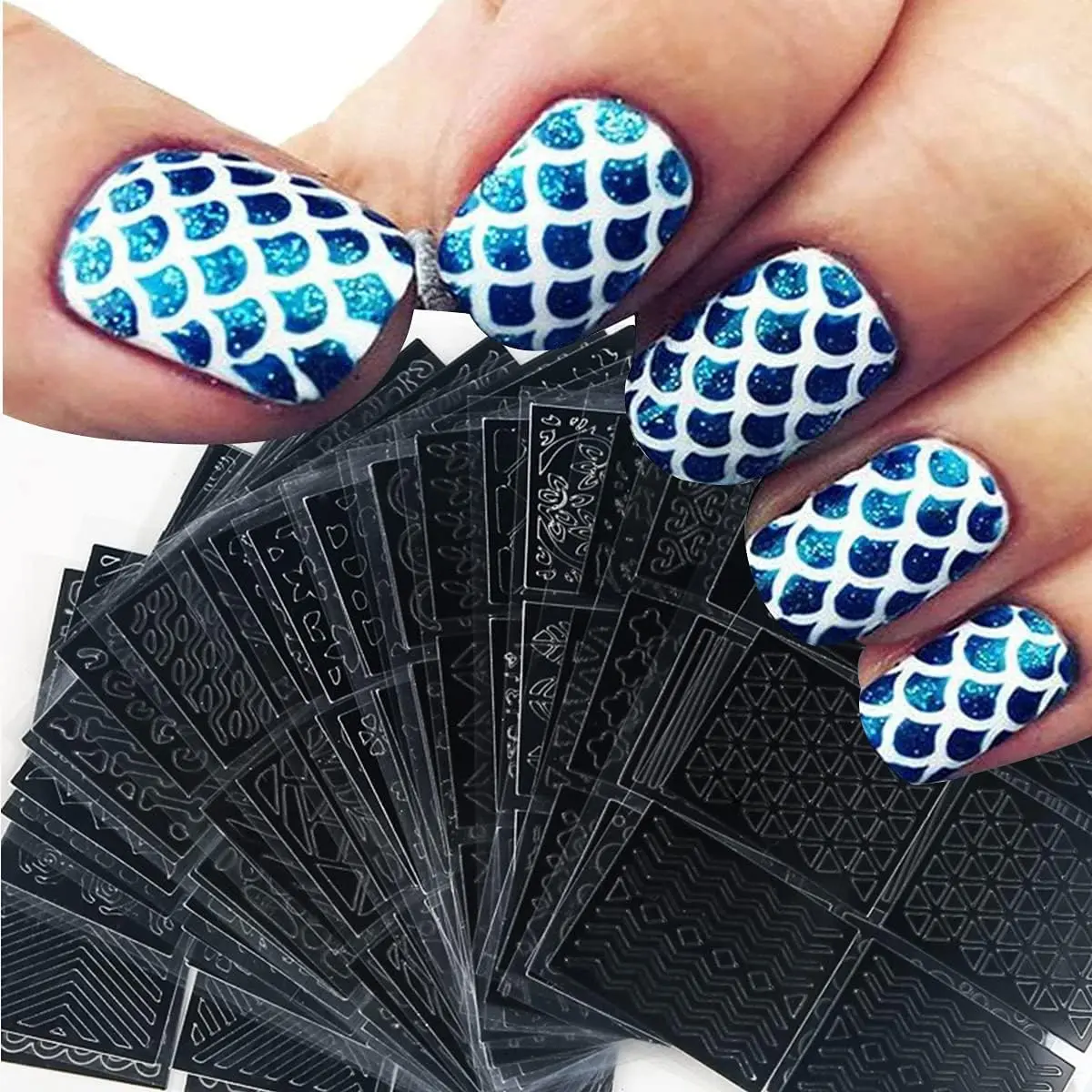 Nail Stencils for Nail Art Reusable,Nail Vinyl Stencils Sticker 144 Pieces 72 Designs,Hollow DIY Manicure Decoration Decals French Tip Nail Guides Supplies(24 Sheets).