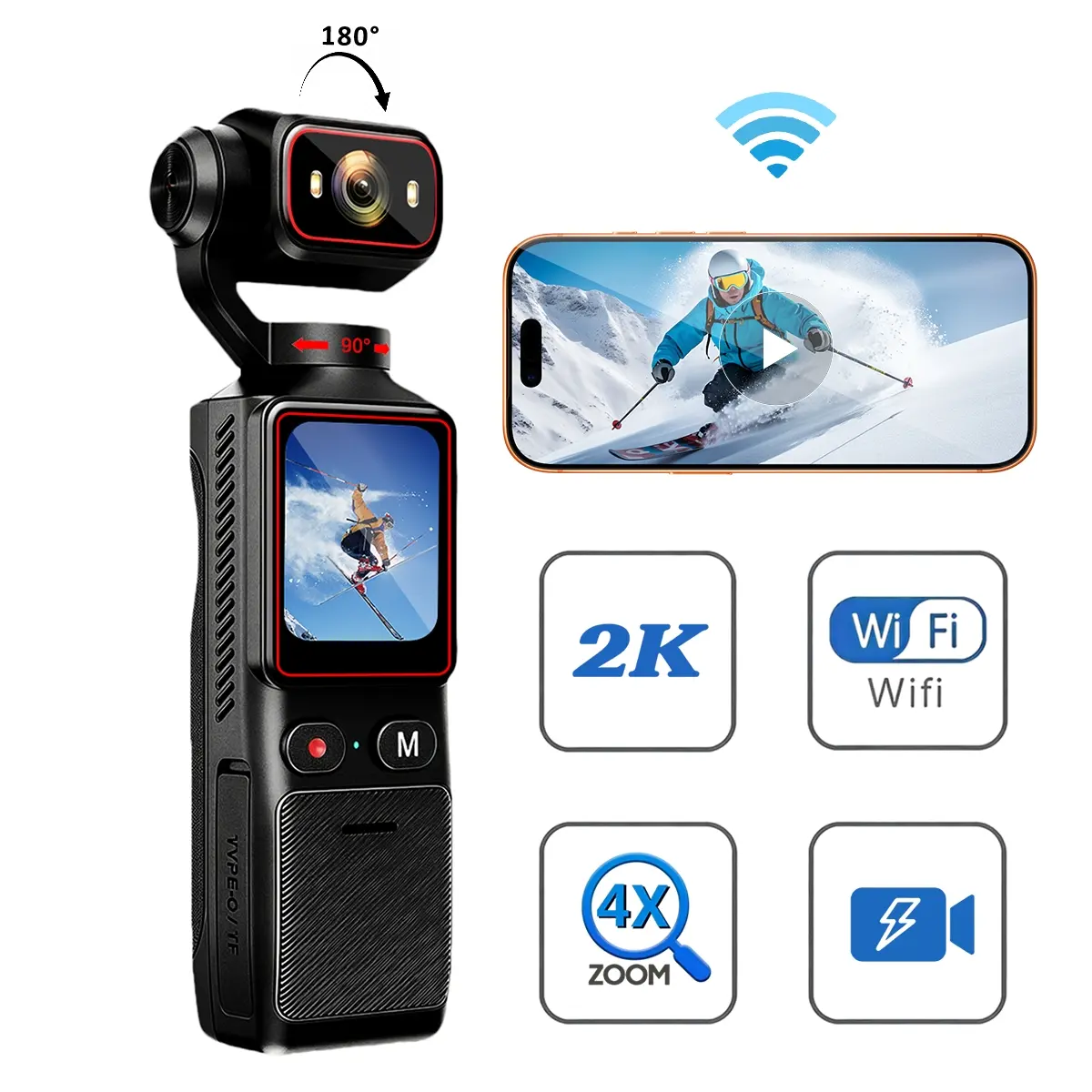 Ultra HD Portable Camcorder with 180° Rotating Lens & Smooth Stabilization | Handheld Anti-Shake Camera for Vlogging,Travel & Daily Recording | USB Rechargeable,Durable,Summer Gifts