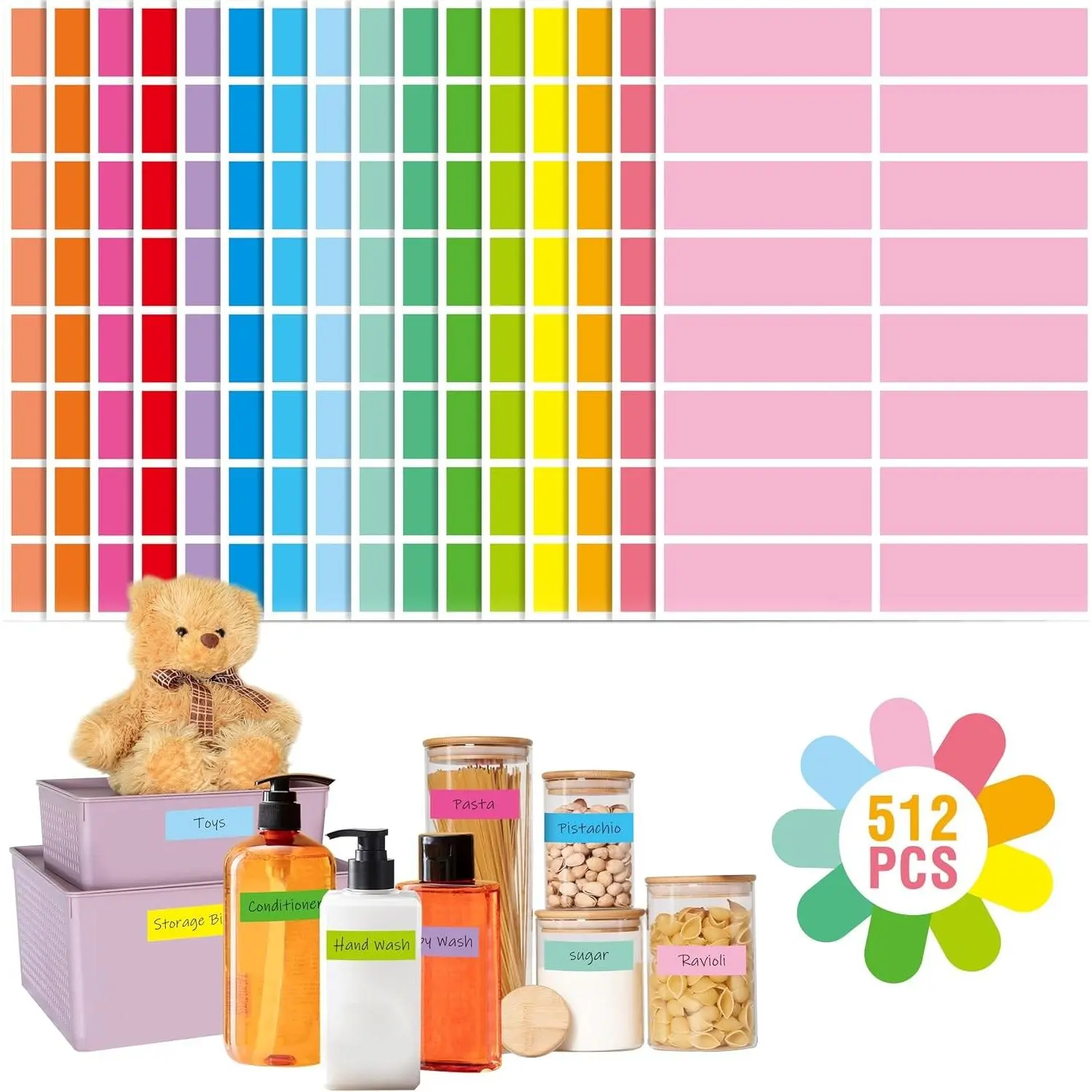 512 Color Coding Labels, 16 Colors Blank Stickers Mini Rectangular 3 x 1 Inch, Colored Assorted Stickers for Marking Projects, Boxes, Jars, Storage Containers, Files