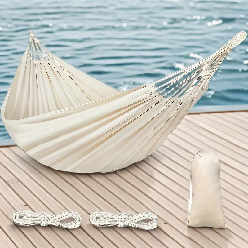 (102.36*59.06inch) Outdoor Hammock Single Double Indoor Outdoor Adult Hammock with Tree Strap for Patio Garden Balcony Porch Backyard Outdoor and Indoor (White)