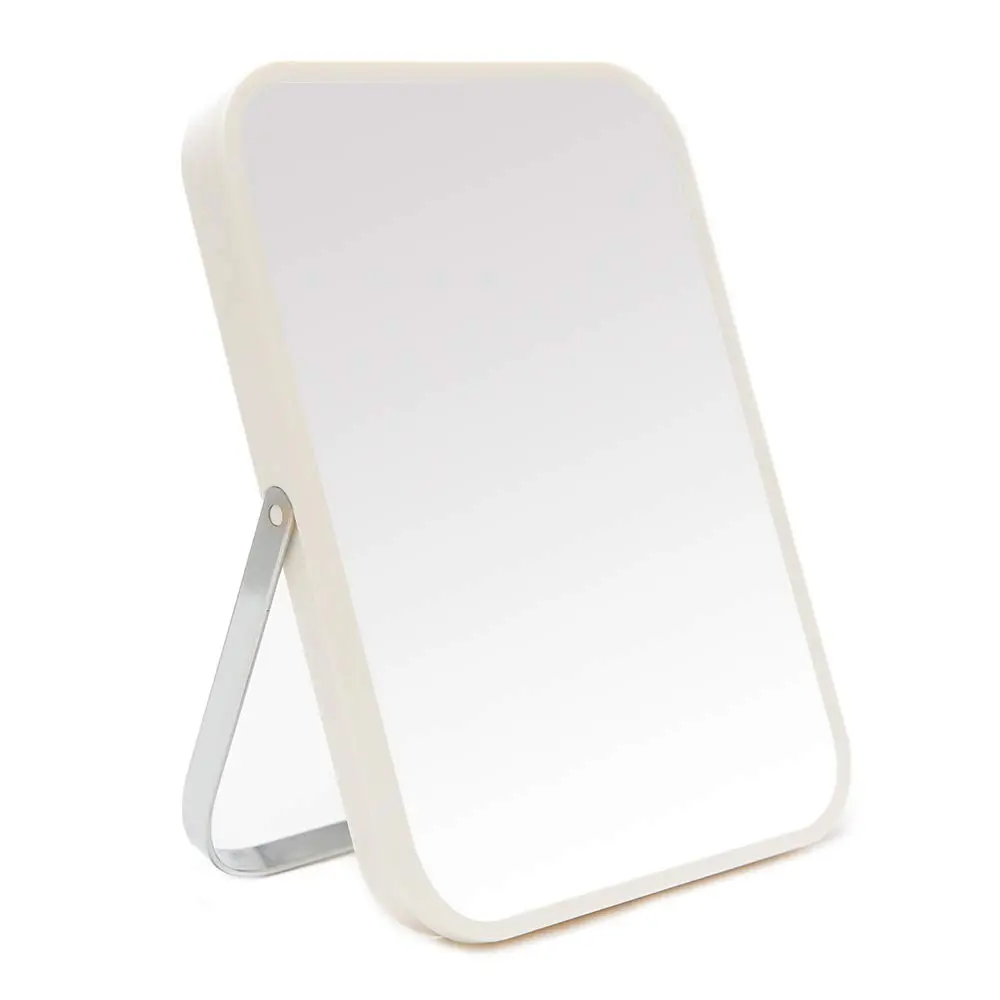 Table Desk  Makeup Mirror,8-Inch Portable Folding Mirror with Metal Stand 90°Adjustable Rotation Tavel Make Up Mirror  Bathroom for Shower Shaving(White)