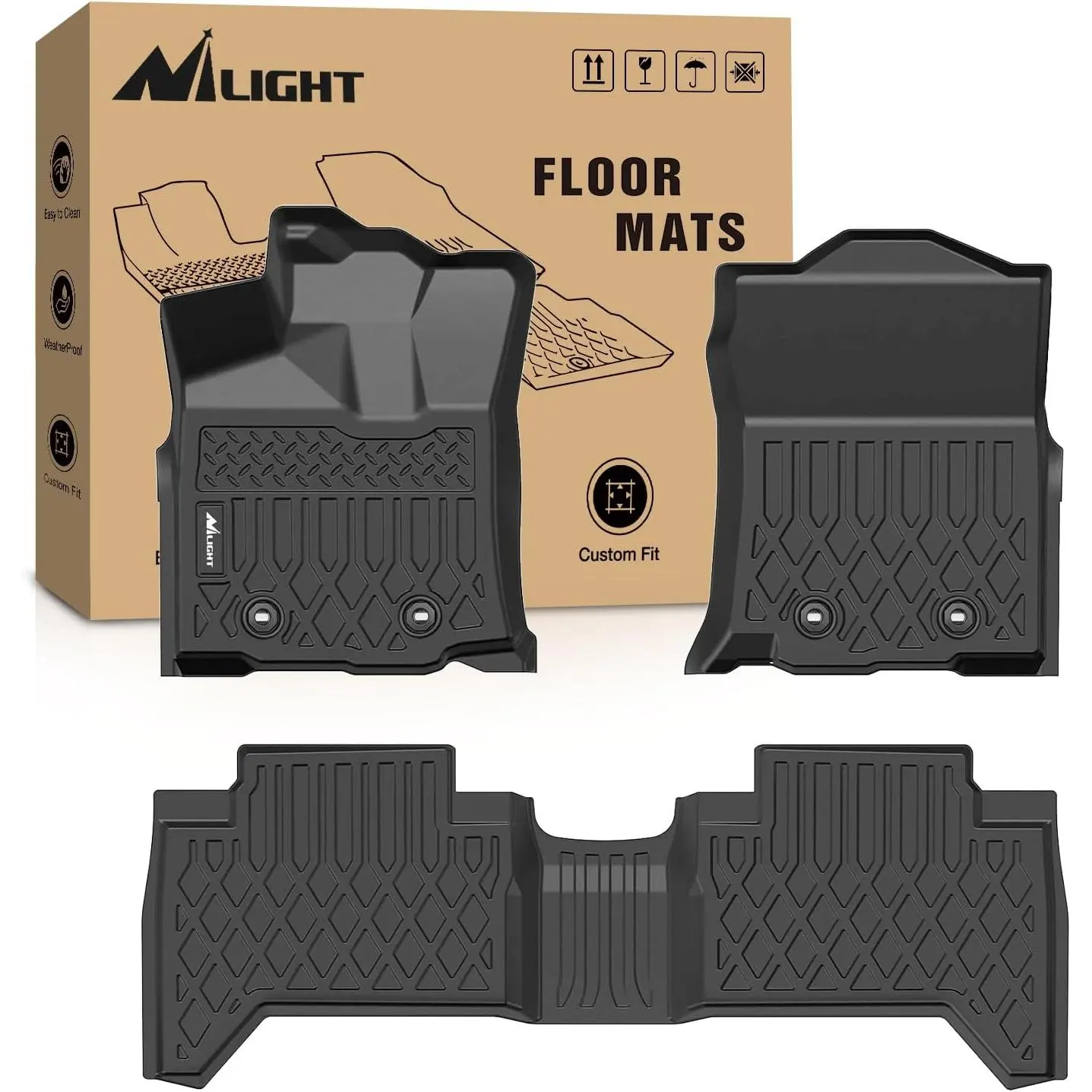Nilight Waterproof TPE Floor Mats - Custom Fit for Toyota Tacoma Double Cab 2018-2023, All-Weather Heavy-Duty Automotive Car Interior Accessory Kit, Waterproof Car Mats