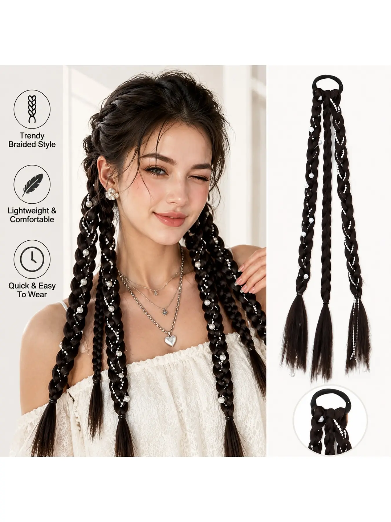 Fashionable, Cute Synthetic Hair Braided Headband Wig – Playful Girls’ Handmade Fishtail Twists and High Ponytail Hair Accessories for Women’s Everyday Use