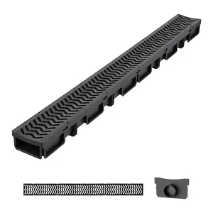 VEVOR Trench Drain, 39.6 x 4.1 x 2.4 in, 5 Pack Linear Drainage Channel, HDPE Channel Drain with Grates & End Caps, Premium Outdoor Drainage System for Driveway, Patio, Pool, Garden, Yard, Black