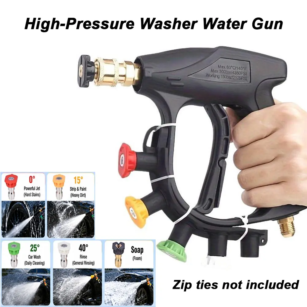 High-Pressure Washer Gun with 5 Nozzles for Car Cleaning, Car Washing Tool, M22 Interface with Quick Connector, Pa Foam Bottle, Ideal for Car Wash and Beauty