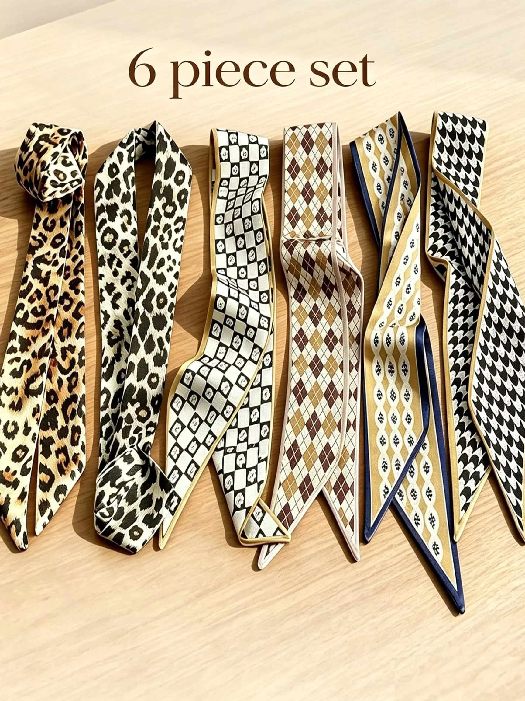 6 Pcs Boho Print Scarf Set, Multi-Style Hair Accessories, Hair Scarves, Fashionable and Versatile, Suitable for All Seasons, Textile Coating, Summer Scarf