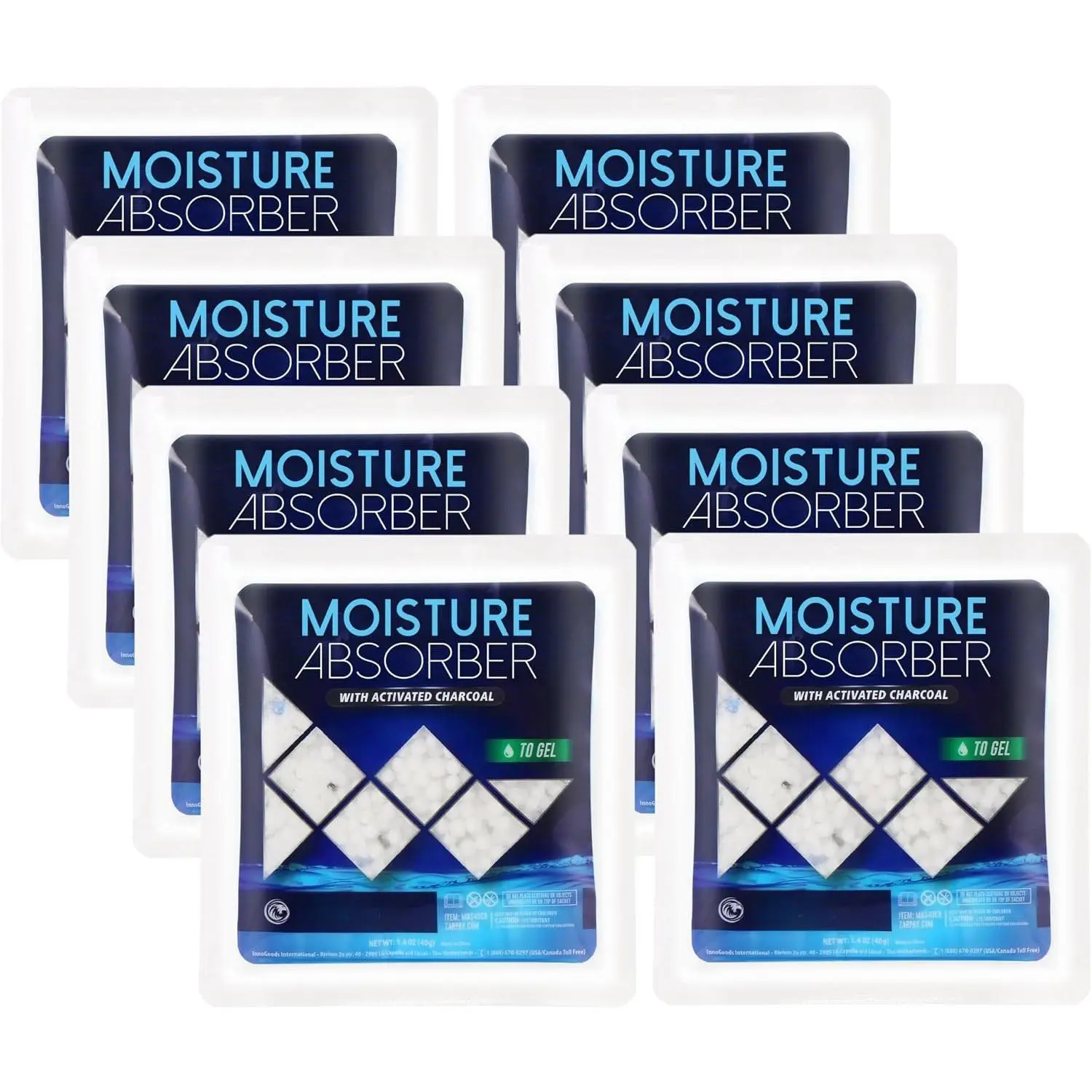 Absorber Sachets Activated Charcoal 1.4 oz/40g - Remove Excess  In Air - Desiccant Dehumidifier for Closet, Drawer, Safe, Storage - Dampness & Humidity Control - Set of 8