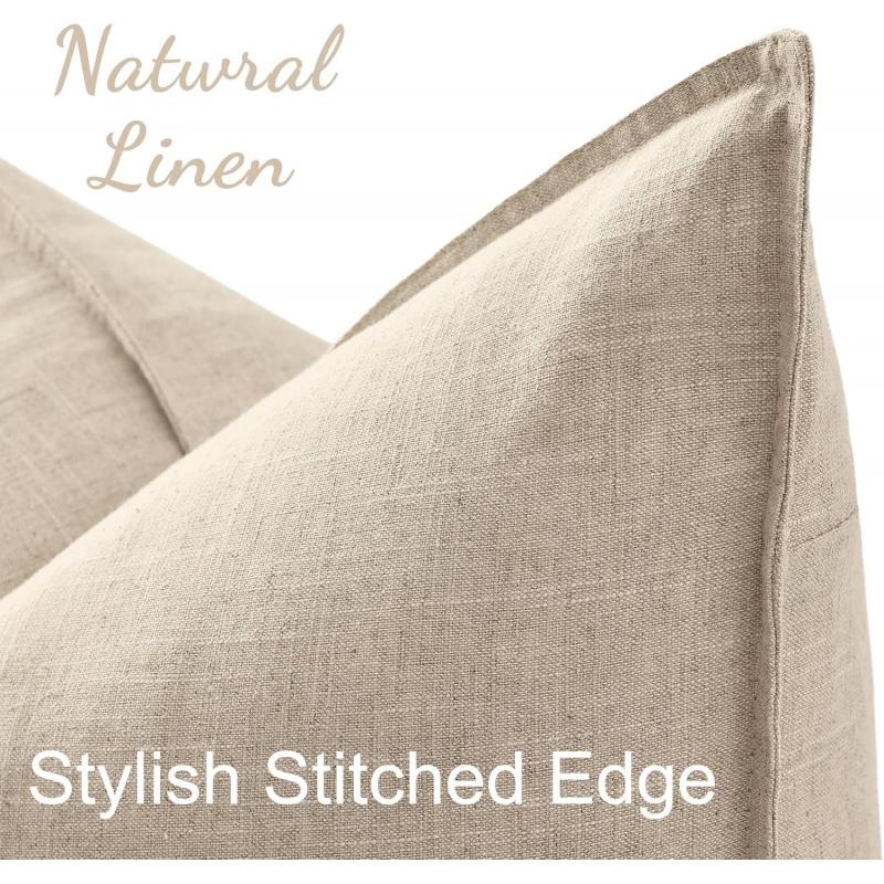 Spring Decorative Linen Throw   20x20 Inch Set of 2 Natural Beige   with Flange Edges Soft Farmhouse Boho Accent  Cases for Couch Bed Living Room Pillow Covers
