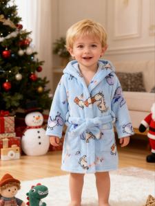 cute hooded sleepwear for kids boys girls, dinosaur bear unicorn floral print soft bathrobe home clothes, fits ages 6 months to 8 years