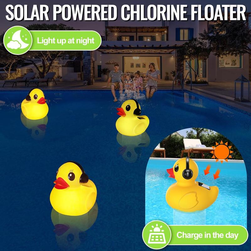 Pool Chlorine Floater with Light,Duck Chlorines Floaters with Adjustable Flow,Solar Chlorine Floater w/Large Capacity,Floating chlorines Dispenser for Pool,Hot Tub chlorines Floaters, Yellow