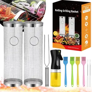 304 Stainless Steel, BBQ Grill Basket, Roller Design
