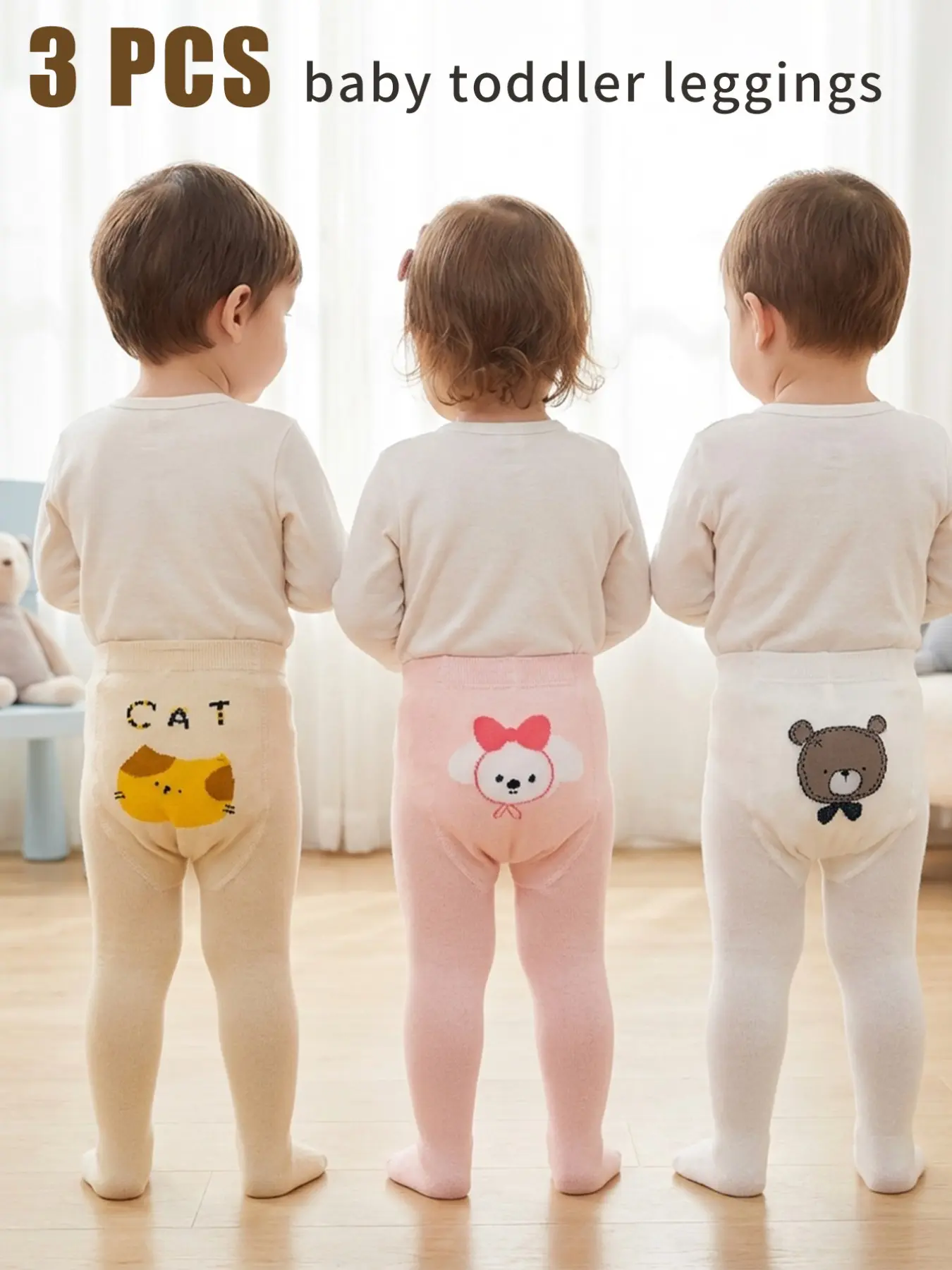 3 PCS girls' leggings,  Baby tights, cute cartoon patterns, medium thickness Suitable for spring and autumn wear