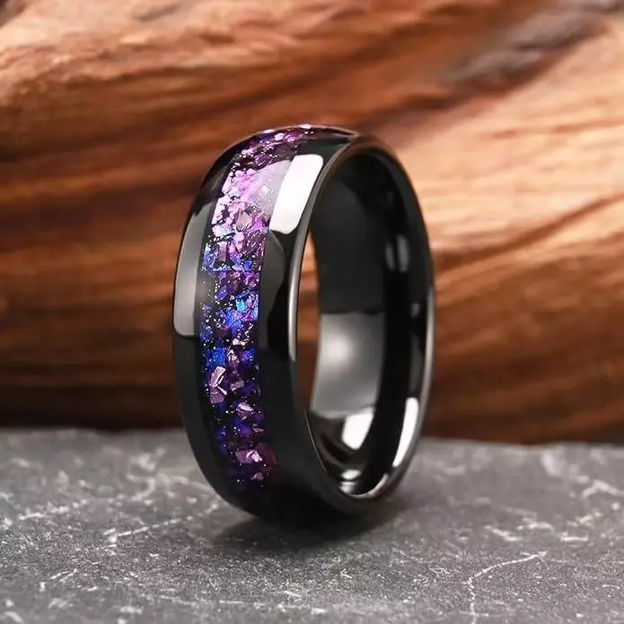 Elegant Blue Purple Starry Sky Floral Ring Stainless Steel Cubic Zirconia Casual Chic Simple Unique Jewelry Gift For Women Girls