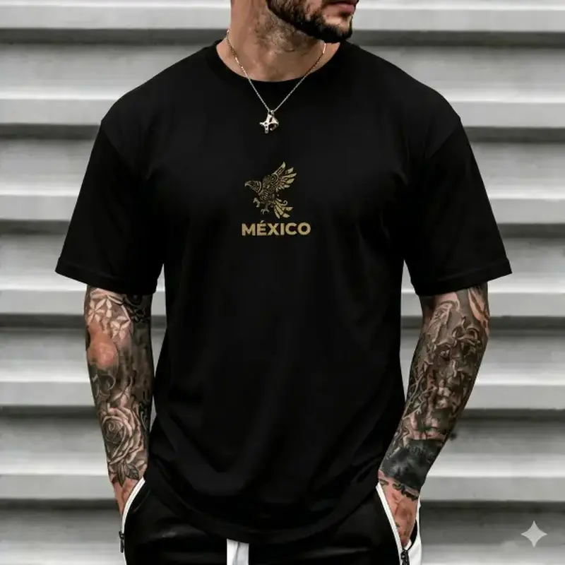 Men's Vintage Aztec Eagle Graphic T-Shirt - 100% Thick Heavyweight Cotton, Oversized Classic Streetwear Top, Short Sleeve Crewneck Ribbed Apparel, Cargo-Inspired Casual Tshirt, Shortsleeve