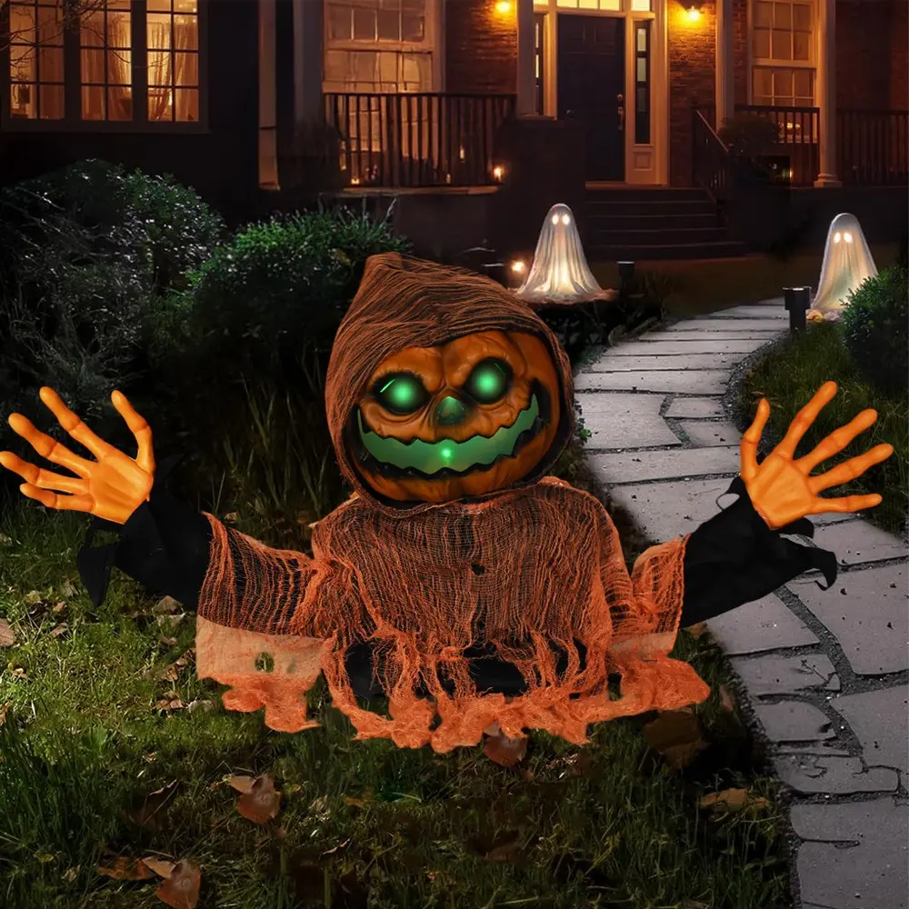 Blinking Pumpkin Head Halloween Decoration, Retro Style Christmas Decorations, Horror Atmosphere Props, Perfect Gift for Holidays