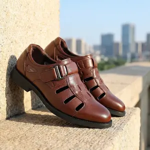 BDHJYDB 2026 New Men'S Outdoor Footwear, Summer Slip-On Breathable Leather Sandals with Holes, Soft Sole Casual Shoes
