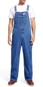 HISEA Men's Denim Bib Overall, Mens Relaxed Fit Overall Midweight Workwear with Adjustable Straps and Convenient Tool Pockets