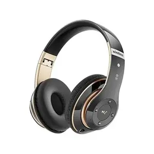 P-HPS017    Bluetooth Headphones Over Ear, 6S Wireless Headphones Wired with 6 EQ Modes, 40 Hours Playtime Foldable HiFi Stereo Headset with Microphone, FM/TF for Cellphone/PC/Work (Black & Gold)