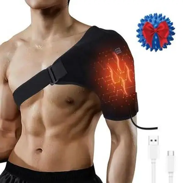 Heated Shoulder Brace Wrap with Support, Adjustable Heating Pad for Rotator Cuff Pain Relief, Arthritis