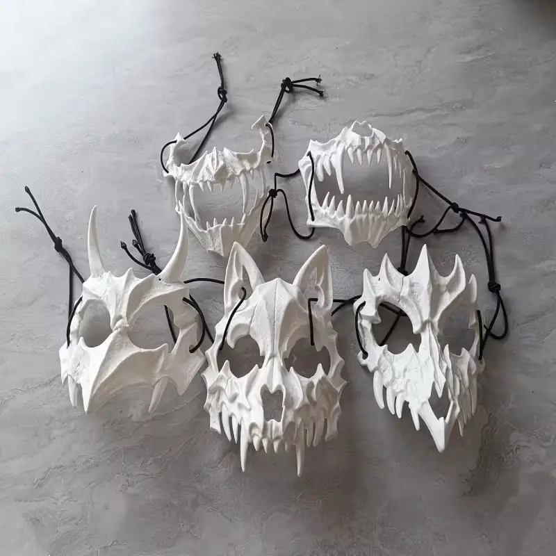 Halloween,Set of 5 Spooky Black And White Animal Skeleton Masks, Perfect for Halloween And Easter Celebrations, Suitable for Various Festive Occasions, Made from Plastic for Both Men And Women